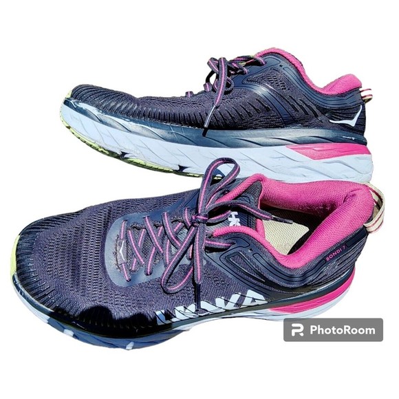 Hoka One One Bondi 7 Sneakers Black/Pink US Size W 9.5 Running Walking - Picture 4 of 7